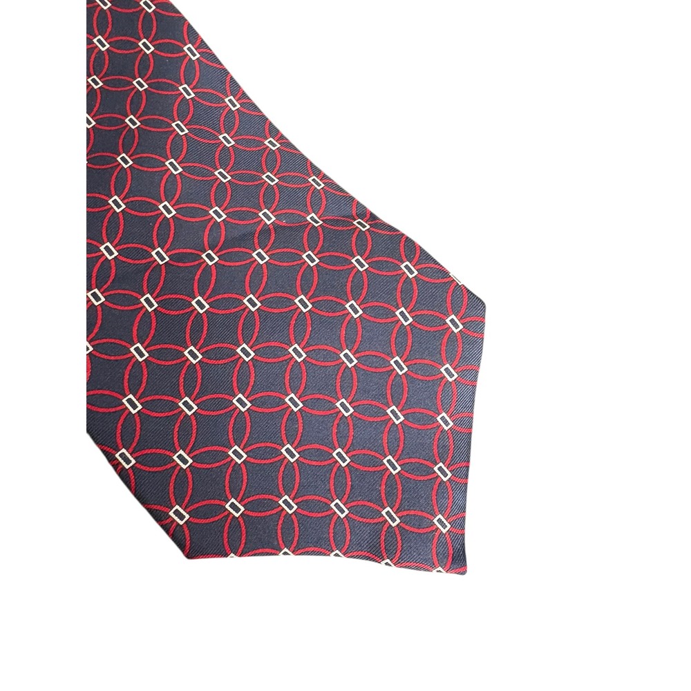 Bert Pulitzer Silk Tie Navy Red Geometric Chain Print USA 59.5x3.5